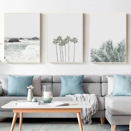 Beach Prints Wall Art Decor , Large Set Palm Trees Print Canvas Painting Tropical Landscape Wall Pictures Living Room Home Decor