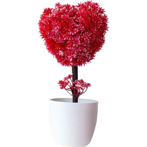 Fake Flower Plant Heart Shape Plum Blossom Plastic Patio Yard Simulated Flower Pot for Shelf Stand