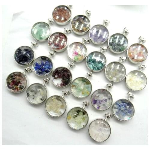 Natural stone Quartz crystal aventurine Turquoises irregular gravel stone & glass pendant for diy Jewelry making necklace10pcs