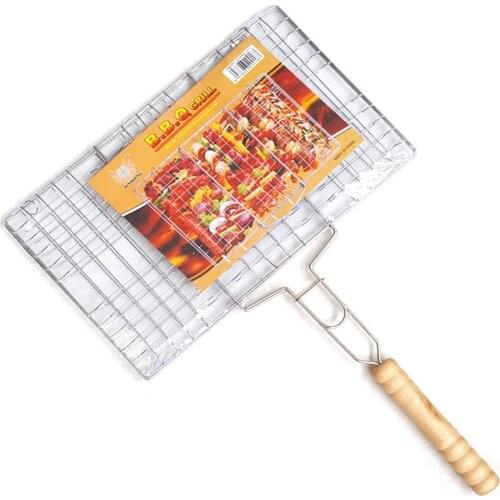 Portable BBQ Grilling Basket Stainless Steel Nonstick Barbecue Grill Basket Tools Grill Mesh for Fish Hamburger WY73108