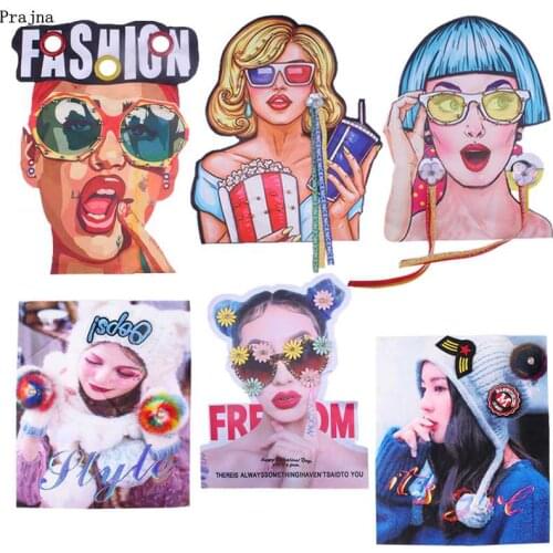 Prajna Fashion Girl Patches For Clothing Sew On Patches For Clothes Applique DIY Big Size Kinds Of Girl Style Patch Stripe Decor