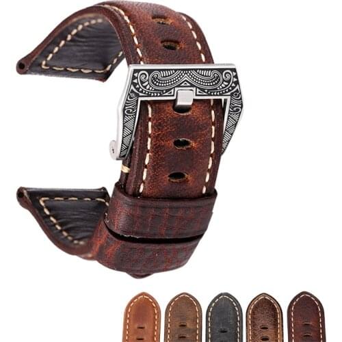 Hand-Made Leather Watchband 20 22 24 26MM Adapted To PAM111 441 Brown Vintage First Layer Cowhide Men Bracelet