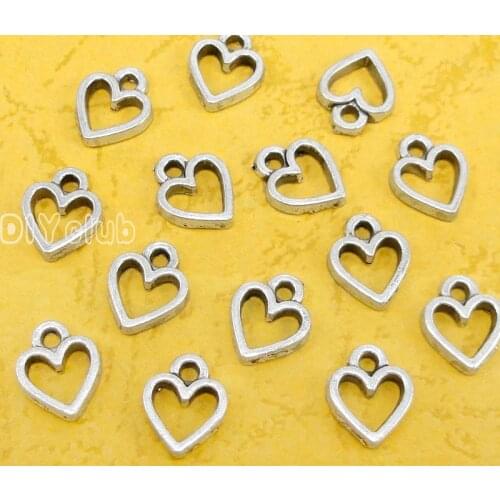 200pcs-Antique Tibetan Silver 2 Sided Tiny Heart Charms Pendant, Jewelry Accessories 11x8mm