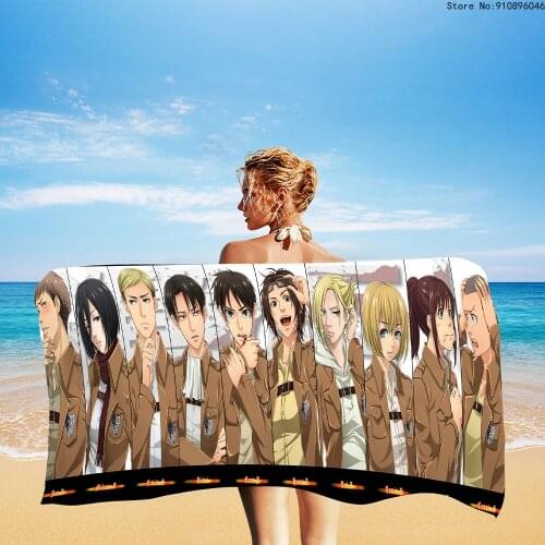 Japan Anime Beach Towel Summer Towels Bathroom Cartoon Attack on Titan Bath Towel Travel Swim Custom Towels Quick Dry Under 10