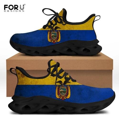 FORUDESIGNS Ecuadorean Flag Pattern Women Sneakers for Ladies Fashion Spring Flats Comfortable Shoes Beach Walking Sneakers