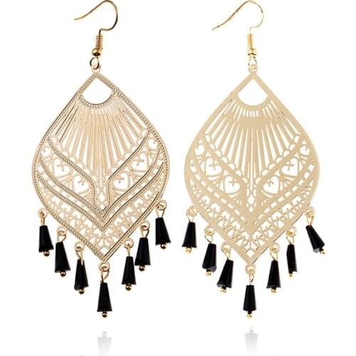 CRLEY Water Drop Holder Drop Earrings for Women Gold Silver Black Hollow Beads Hanging Christmas Wedding Jewelry Gift Earring