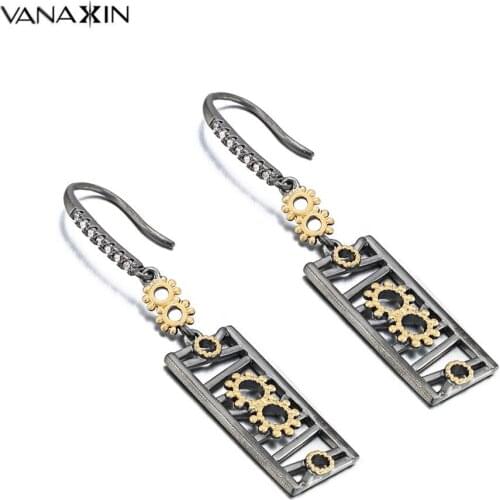VANAXIN Vintage Earrings For Women Antique Thai Party Drop Earrings Retro Jewelry Gift Box Black Cool Earrings Female