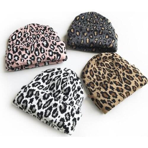 Winter Fashion Leopard Knitted Skullies Women Harajuku Hip hop Hat Autumn Warm Thick Beanies Basic Unisex Cap PJ014