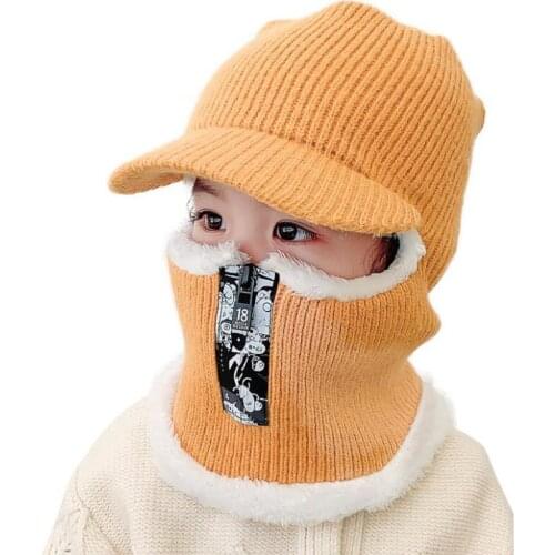 Doitbest 2 to 8 Years old Winter hat for kid beanies Protect neck Childs one-piece knit hats zipper warm boy girls Earflap caps