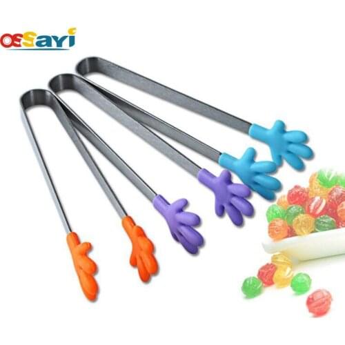 1Pc Stainless Steel Ice Tongs Non-Slip Silicone Sugar Clips Bar Tools