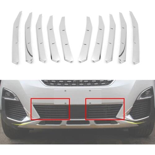 10pcs Car Styling Front Bottom Grille Grill Cover Protector Trim for Peugeot 3008 GT 2016 2017 2018 2019 / 5008 GT 2017-2020