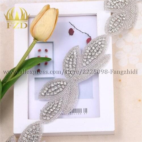 10yards) Wholesale Clear Iron On Sewing Bridal Beaded Wedding Sash Rhinestone Appliques Trimming