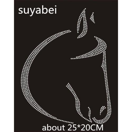 2pcs/lot Horse appliques design stone hot fix rhinestone motif iron on crystal transfer patches for shirt