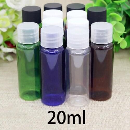 20pcs 20ml Plastic Water Bottle Empty Cosmetic Container Perfume Essential Oil Face Toners Travel Packaging Brown Green Clear