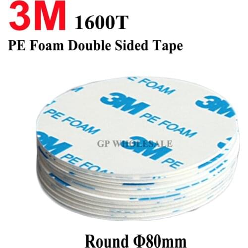 5pcs 3M 1600T White Double Sided Adhesive PE Foam Tape 1.1mm x 80mm Round