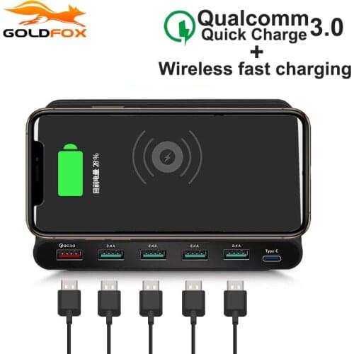 5 USB Quick Charger QC 3.0 Fast Charging Station Qi Wireless Charger for iPhone 12 pro max 11 8 XR Samsung S9/8 plus Charge Dock