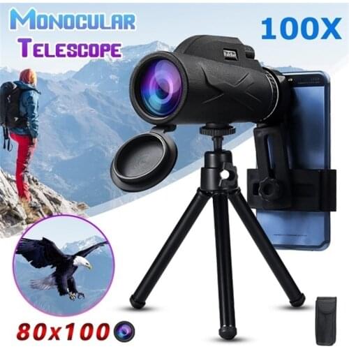 80x100 HD Monocular Starscope Telescope Birdwatching Telescope Phone Clip Tripod For Outdoor Camping Sightseeing Hunting Hiking