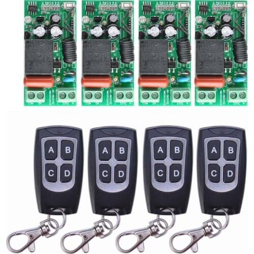 AC 220 V 1CH 10A Relay RF Wireless Remote Control Switch Wireless Light Switch ; 4PCS Receiver + 4PCS Transmitter