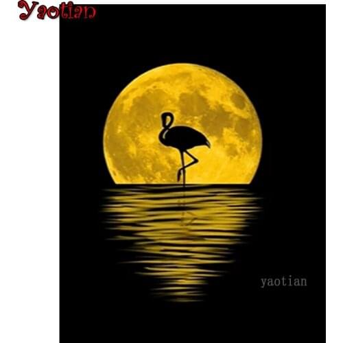 Full Square Drill 5D DIY Diamond Painting Golden Moon Planet Flamingo Picture Diamond Embroidery Cross Stitch Kits Rhinestones