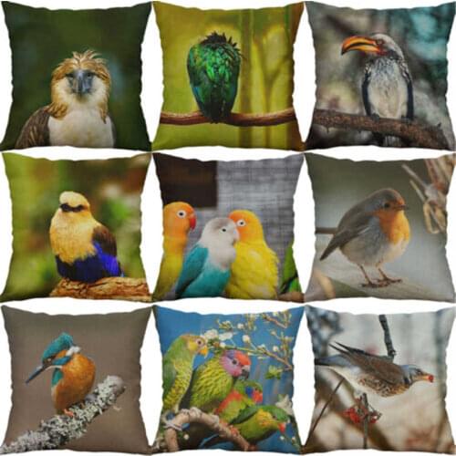 Decor Animal Pillows printing case parrot Cover Cotton Linen Bird Home 18"