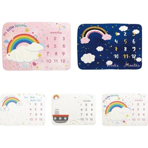 Newborn Rainbow Print Flannel Baby Monthly Milestone Blanket Sleeping Wrap Photography Props Background Cloth Commemorate Rug