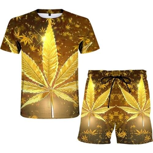 Summer mens and womens T-shirt + shorts 3D printing fashion quick-drying streetwear 2021 new green leaf short-sleeved suit