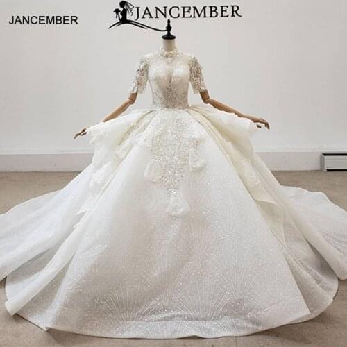 HTL2101 Short Sleeve Luxurious Sexy V-Neck Crystal Beading Sequined Wedding Dress 2021 For Woman Ball Gowns