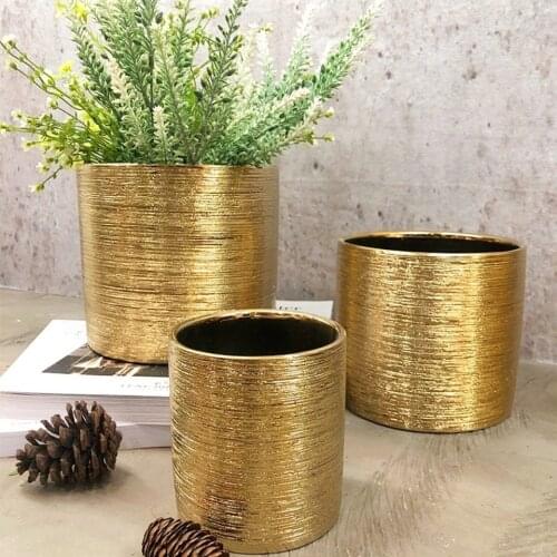 Ceramic Gold-plated Vase Brushed Metallic Sense Potted Flower Arrangement Flowerpot Nordic Modern Light Luxury Decoration Crafts