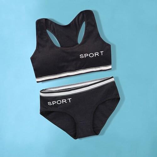 Wireless Girls Bras Panties Sets Cotton Underwear Sets Teenage Sports Training Bra 12-16Y Puberty Student Camisole Vest Panties