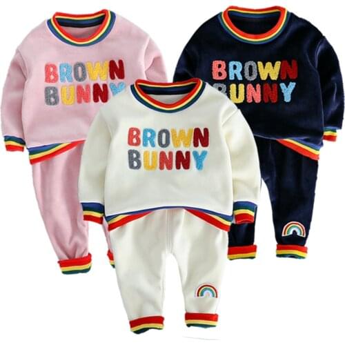 Children Clothing Sets Baby Girls Embroidery Letters Velvet Shirt Pants 2Pcs Spring Infant Boys Clothes Toddler Kids Tracksuit