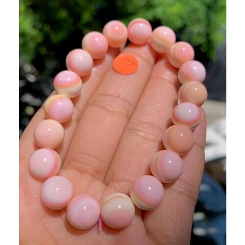 Pretty 10mm Costly Pink Tridacna Bead Bangle Giant Clam Rosary Mala Bracelet Organic Gem Very Rare