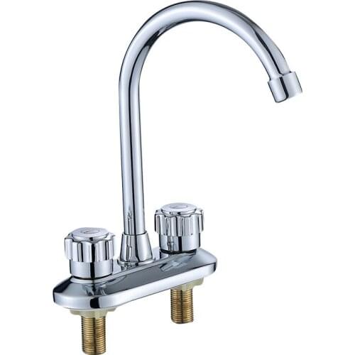 Kitchen Faucet 360 Degree Swivel Wash Basin Tap Cold and Hot Water Mixer Tap Double Handle Dual Hole Sink Faucet Deck Mounted