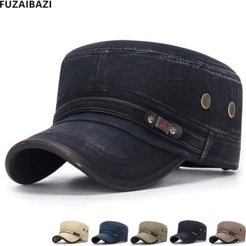FUZAIBAZI Fashion Spring Fall Mans Womans Military Hat Adjustable Denim Leisure Movement Sunscreen Sunside Trend Flat Hats