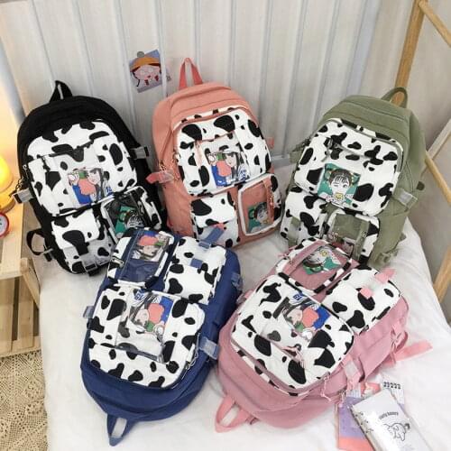 Fashion Cow Bag Cartoon Girl Student Backpack Large Capacity Holstein Black White Cow Print School Bags High Quality リュック レディース