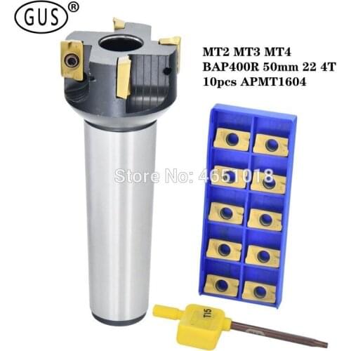 MT2 MT3 MT4 BAP400R 50mm 22 4T Indexable End Mill Tool Holder 10pcs APMT1604 Inserts, End Mills For Computer Controlled Milling