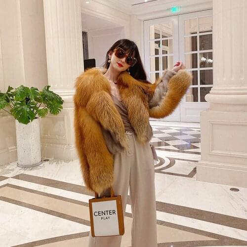 FURSARCAR 2021 New Fashion Natrual Real Fur Coat For Women Winter Fox Fur Jacket Feamle Mink Fur Outwear Golden Fox Fur Collar