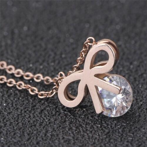 2021 New Titanium steel necklace with Zircon bow Crystal from Swarovskis 2 Colors Fit Women and female As Sweet Gifts For Party