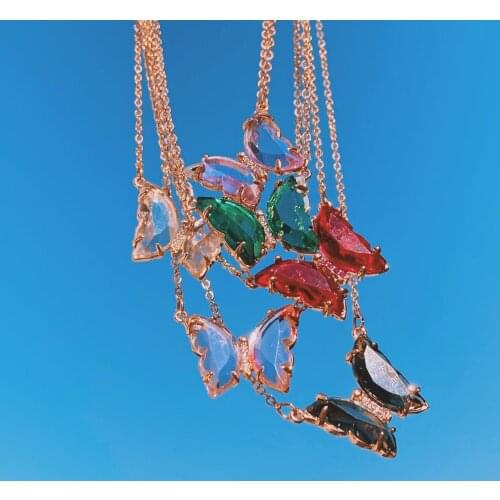 Crystal Glass Butterfly Necklace 3D Butterfly Pendant Necklace Butterfly Aesthetic Statement Necklace Valentines Gift