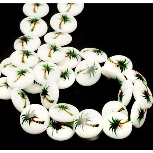 14mm Coconut Tree Pattern Flat Round Beads Lampwork Glass Beads Spacer Loose Beads For Jewelry Making DIY Bracelet Necklace