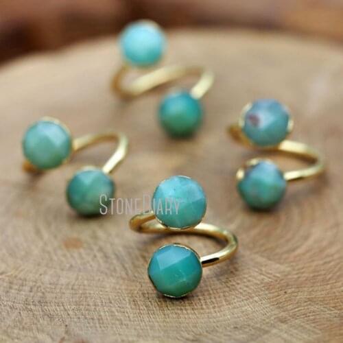 RM9041 5Pcs Best Seller Double Gold Color Faceted Circle Ring Australian Jades Ring On Sale Adjustable