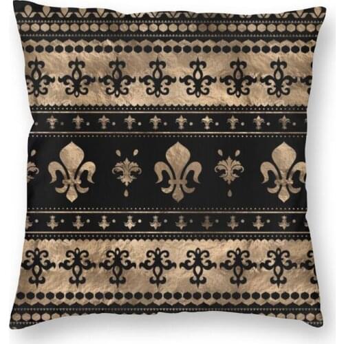 Luxury Black And Gold Fleur De Lis Cushion Cover 45x45 Home Decorative Printing Fleur-De-Lys Lily Flower Throw Pillow for Car