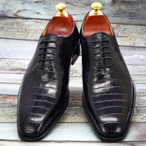 Luxury Mens Oxford Dress Shoes Genuine Leather Alligator Print Mens Shoes Handmade Lace Up Whole Cut Formal Wedding Suit Shoes