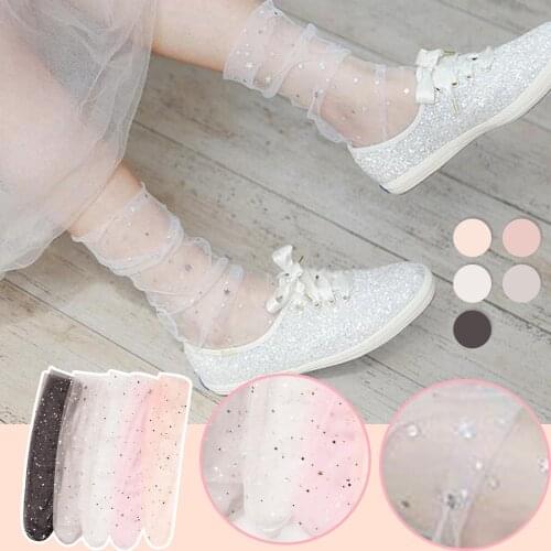 25# Mesh Breathability Lace Thin Socks Women Sequined High Quality Anti-skid Short Socks Compression Comfortable Soft Cute Socks