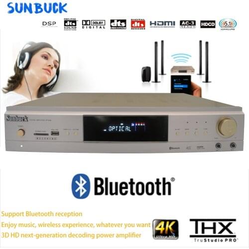 Sunbuck Lossless Bluetooth 2000W HD AV Power Amplifier USB Fiber Coaxial DTS Dolby AC-3 Home Theater 5.1 Power Amplifier Audio