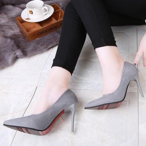Fashion High Heels Black Flock Pointed Single Shoes Evening Dress Pumps Thin Heels Career Office Shoes 10cm Sexy Womens Shoes