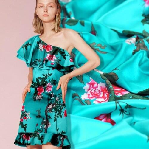 Spring and summer 108cm wide 19mmm green silk stretch satin inkjet silk fabric silk cloth cheongsam clothing silk wholesale