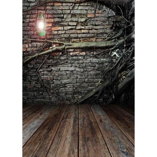 Dead Branches Brick Wall Lamp Photo Backdrop for Halloween Vinyl Cloth Background for Children Baby Photography Props Photoshoot