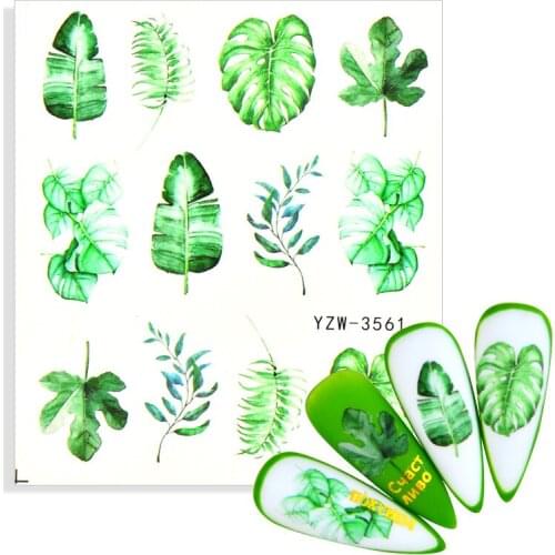 Water Nail Decal and Sticker Flower Leaf Tree Green Simple Summer DIY Watermark Manicure Decoration Nail Art Transfer Slider