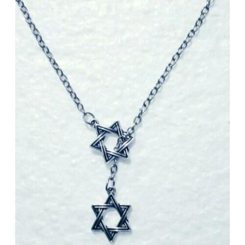 Tantrism Jewish Star of david Jewelry Gift Hexagram Charm Double Cross Pendant Adjustable Lariat Chain Necklace