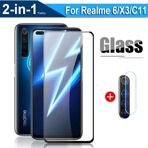 2 in 1 Tempered Glass Realme 6i 6 Pro 7 7i C11 Screen Protector On For Oppo Realmi X3 SuperZoom Protective Glass Safety Film
